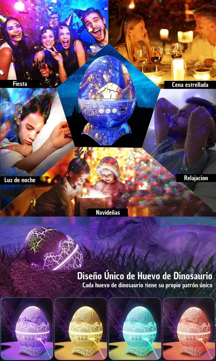 DINO EGGS Proyector LED Huevo Dinosaurio con Luz Nocturna y Bluetooth