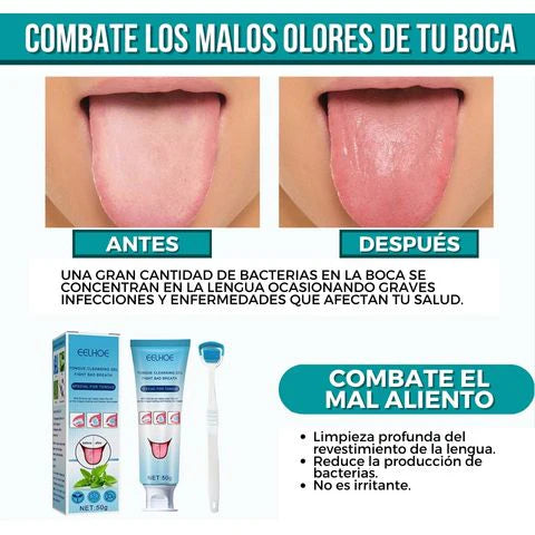 Gel limpiador de gérmenes para lengua + CEPILLO